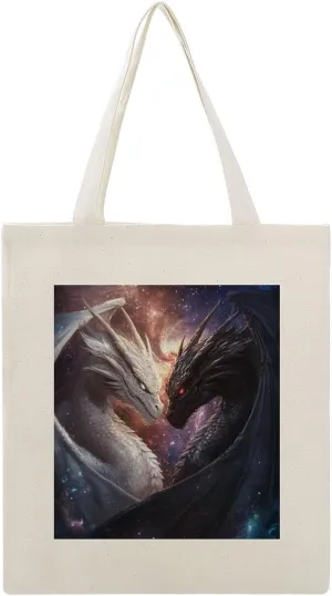 Canvas Tote Bag,Fantasy Art Two Dragons Handbags for Women Shoulder Bag