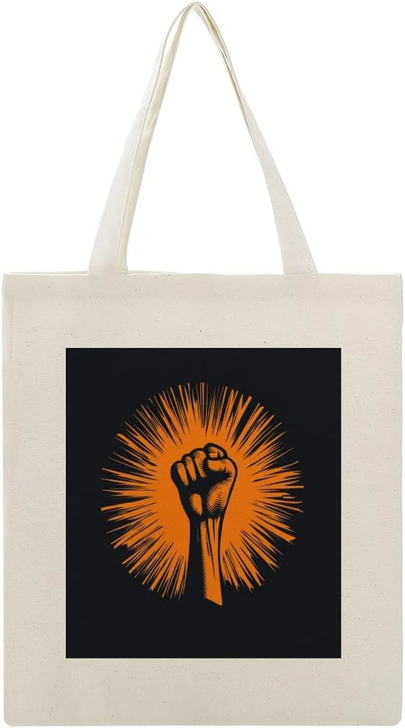 Canvas Tote Bag,Fist Raised Orange Handbags for Women Shoulder Bag