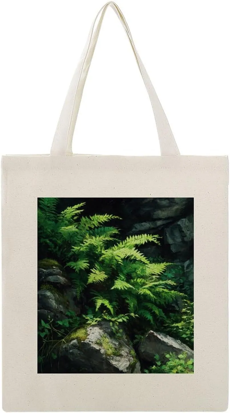Canvas Tote Bag,Forest Ancient Fern Fronds Handbags for Women Shoulder Bag