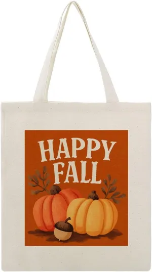 Canvas Tote Bag,Happy Fall Pumpkins Acorn Handbags for Women Shoulder Bag
