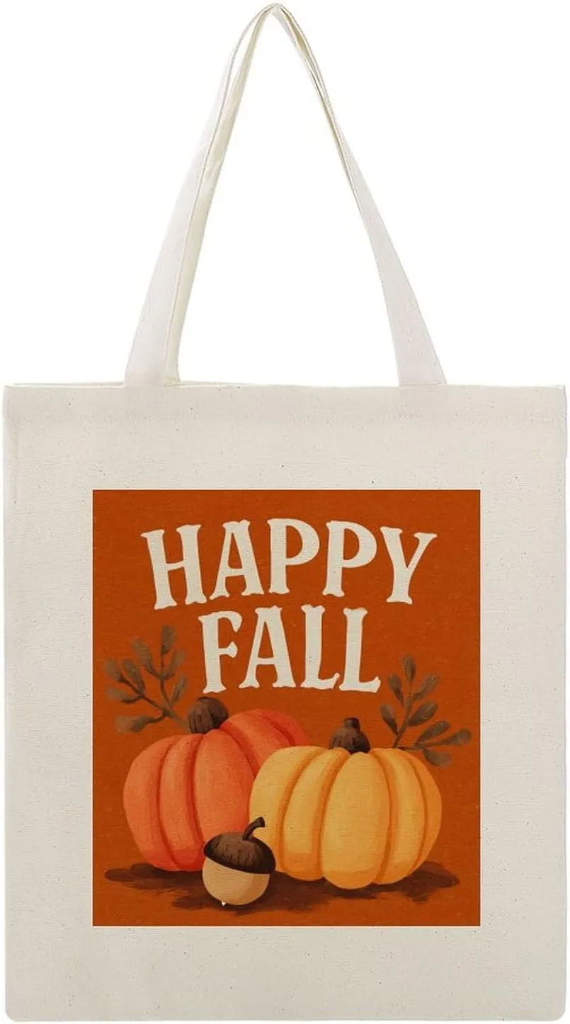 Canvas Tote Bag,Happy Fall Pumpkins Acorn Handbags for Women Shoulder Bag