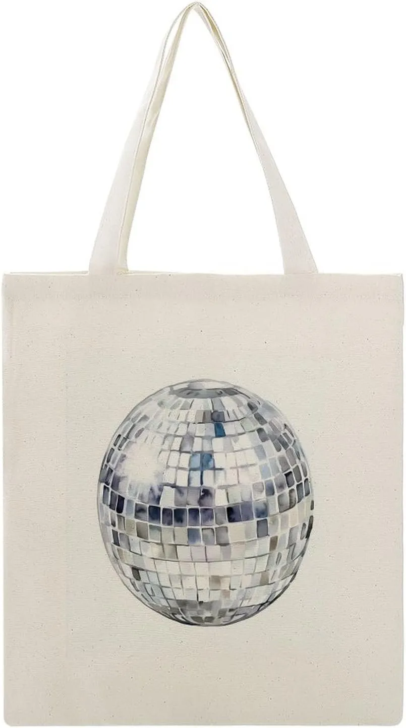 Canvas Tote Bag,Light Gray Watercolor Disco Ball Handbags for Women Shoulder Bag