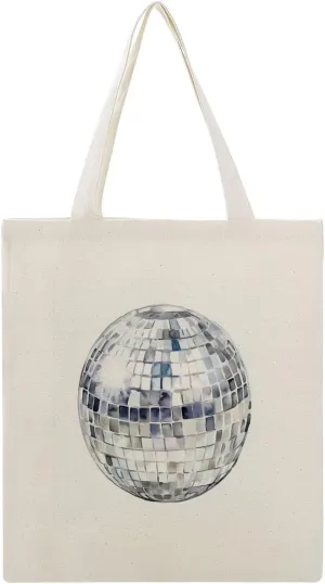 Canvas Tote Bag,Light Gray Watercolor Disco Ball Handbags for Women Shoulder Bag