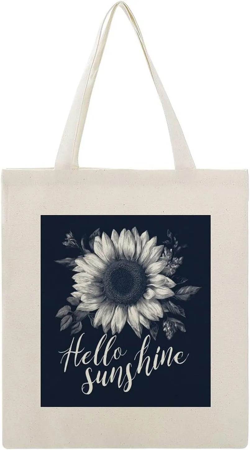 Canvas Tote Bag,Sunflower with Words Hello Sunshine Handbags for Women Shoulder Bag