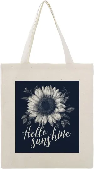 Canvas Tote Bag,Sunflower with Words Hello Sunshine Handbags for Women Shoulder Bag