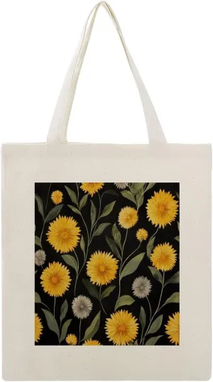 Canvas Tote Bag,Yellow Flower with Dandelions Handbags for Women Shoulder Bag