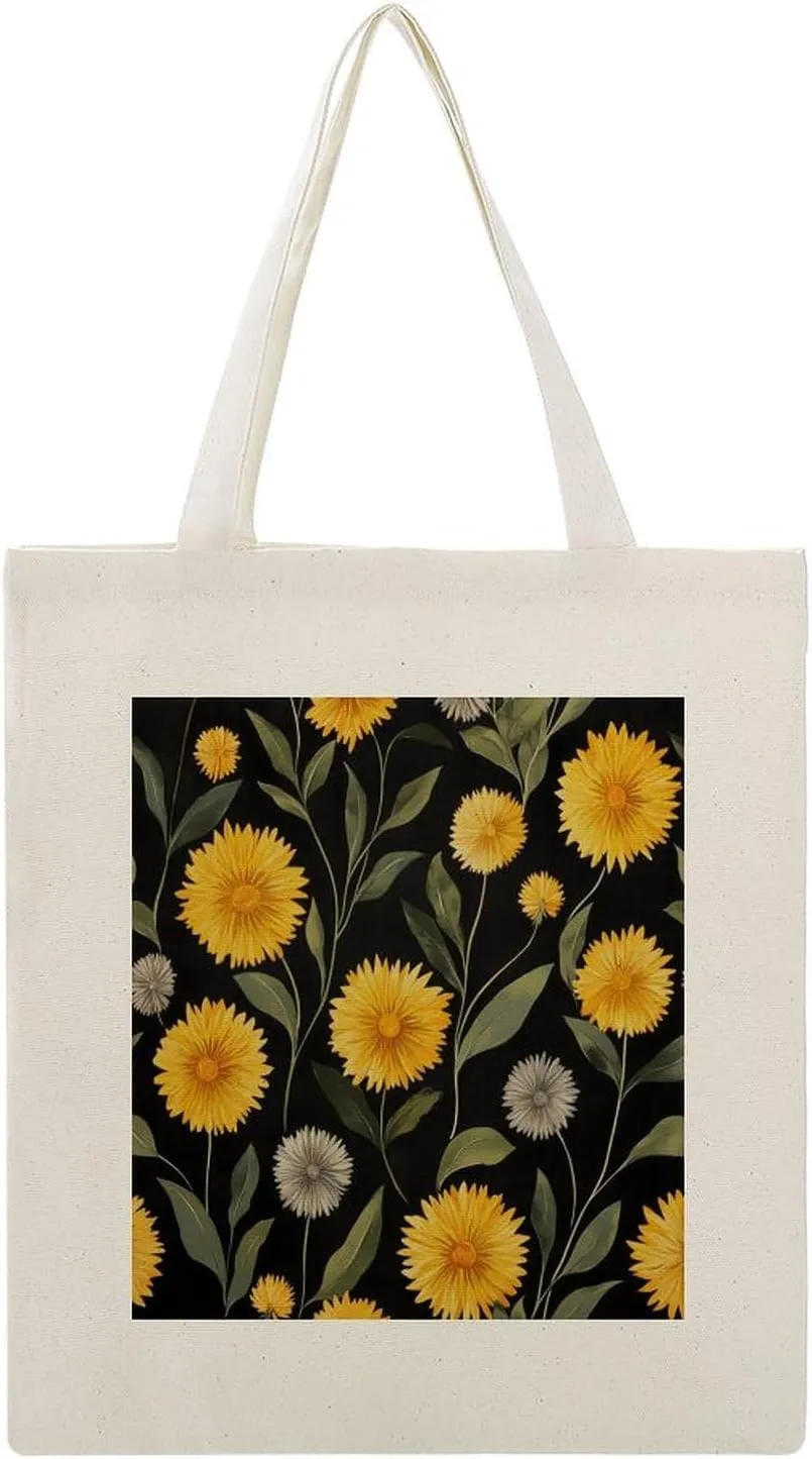 Canvas Tote Bag,Yellow Flower with Dandelions Handbags for Women Shoulder Bag