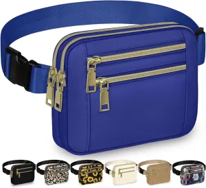 Capolo Fanny Packs for Women Fashion Waist Packs Bag with Adjustable Strap and 4 Zipper Pockets Waterproof Everywhere Crossbody Belt Bag for Workout Running Travelling(Blue)