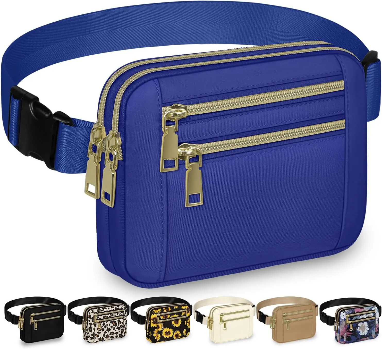Capolo Fanny Packs for Women Fashion Waist Packs Bag with Adjustable Strap and 4 Zipper Pockets Waterproof Everywhere Crossbody Belt Bag for Workout Running Travelling(Blue)