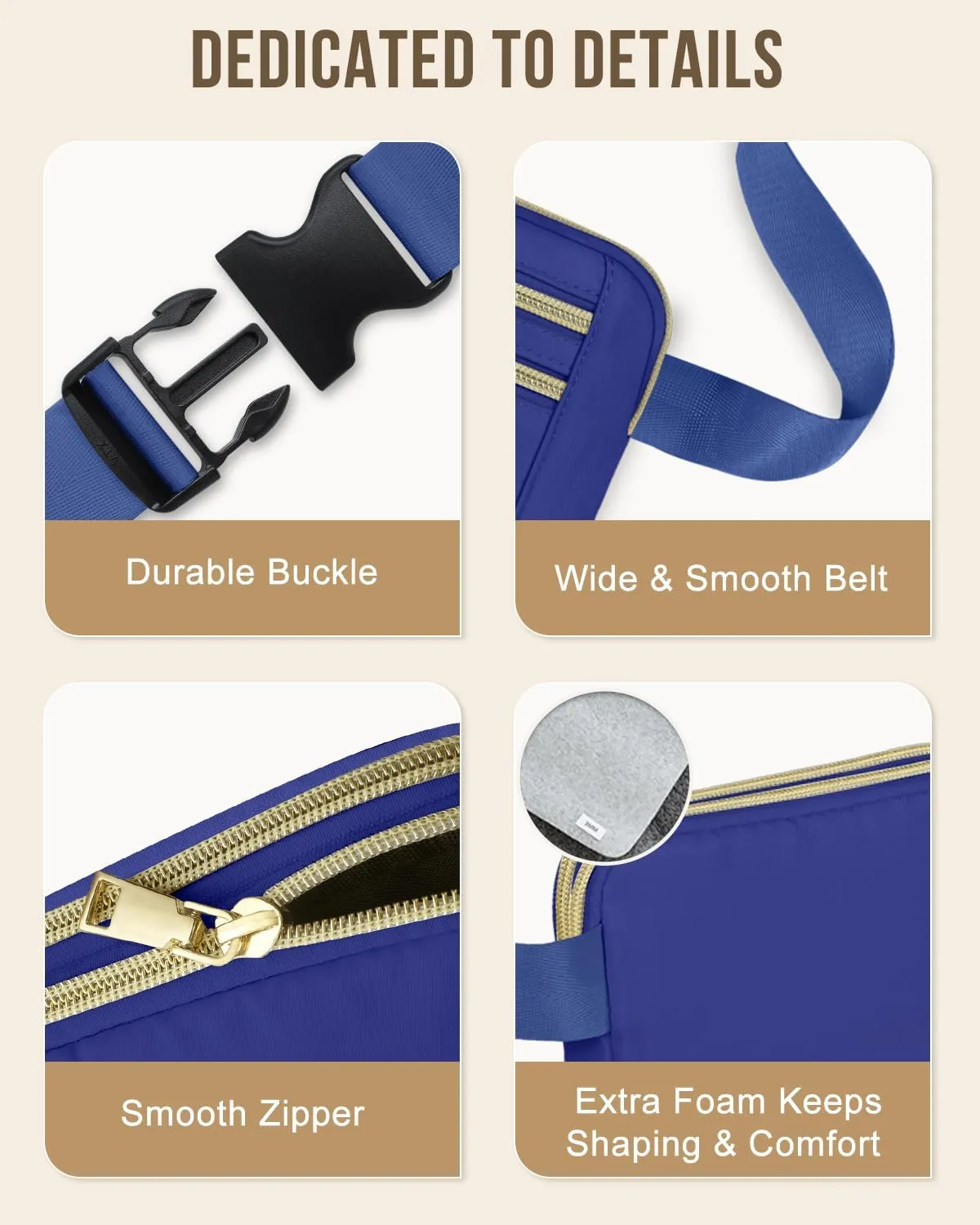 Capolo Fanny Packs for Women Fashion Waist Packs Bag with Adjustable Strap and 4 Zipper Pockets Waterproof Everywhere Crossbody Belt Bag for Workout Running Travelling(Blue)