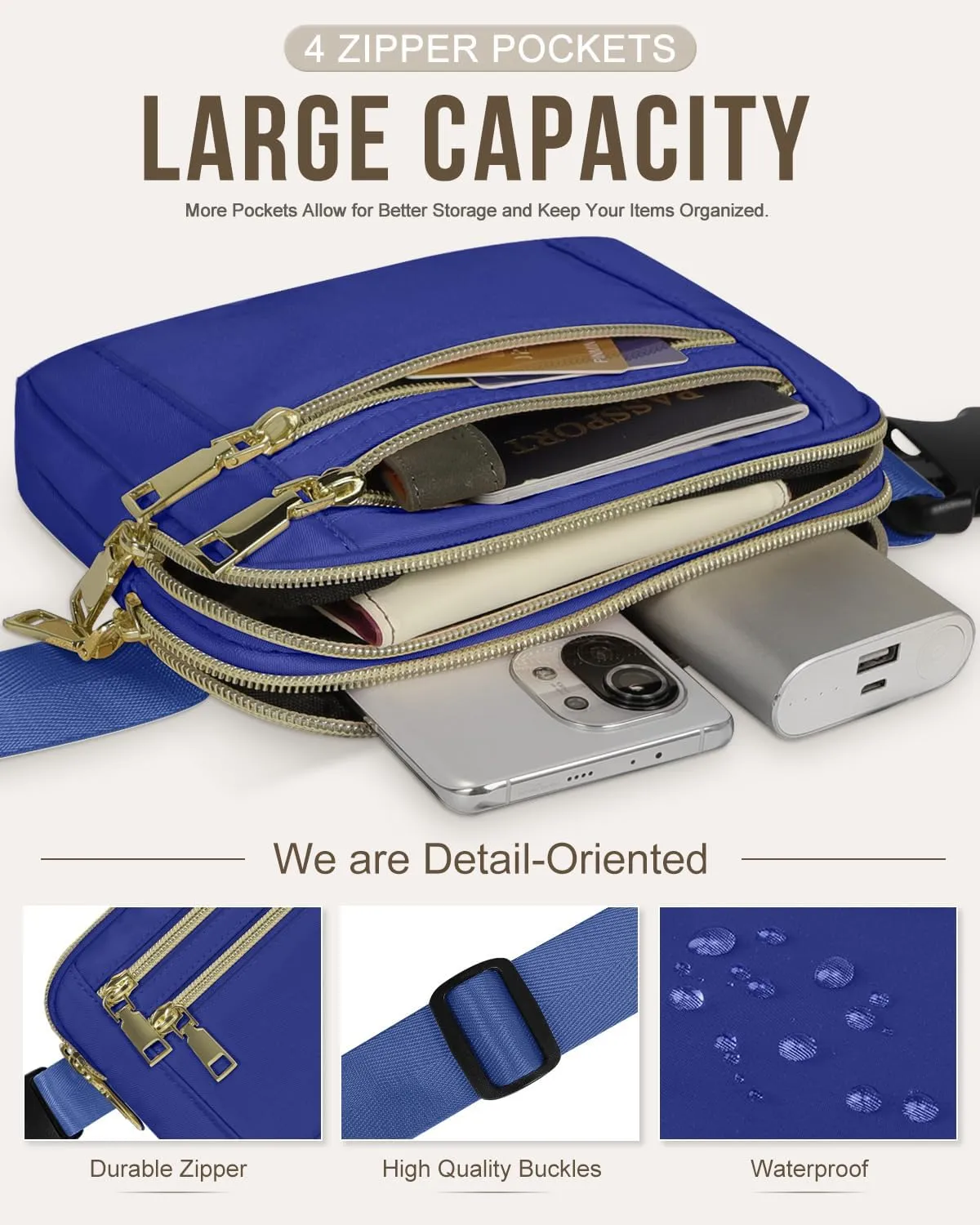Capolo Fanny Packs for Women Fashion Waist Packs Bag with Adjustable Strap and 4 Zipper Pockets Waterproof Everywhere Crossbody Belt Bag for Workout Running Travelling(Blue)