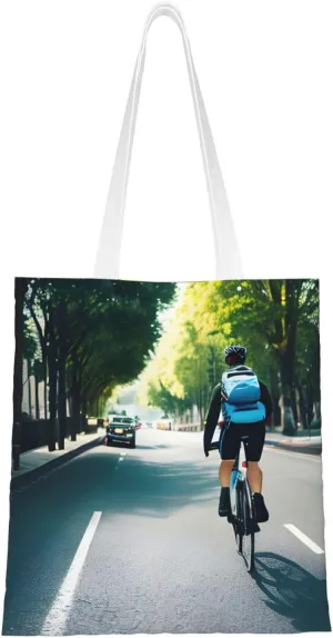 Car And Bicycle Print Canvas Tote Bag Reusable Shoulder Shopping Bags For Daily Use Shopping Travel