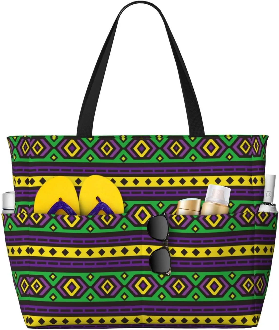 Carnival Mardi Gras Large Beach Tote Bag for Women Extra Large Capacity Waterproof Sandproof Pool Bag Suitable for Gym Swimming Pool Travel Groceries