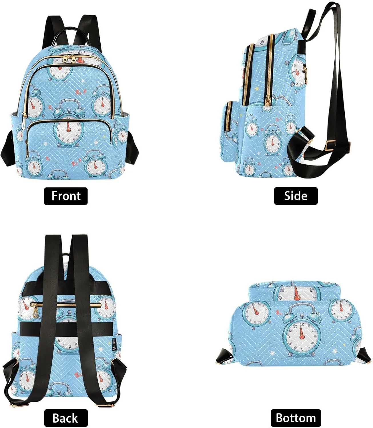 Cartoon Alarm Clock Backpack Purse for Women Shoulder Bag Fashion Daypack Ladies Handbag Lightweight Travel Bag Rucksack