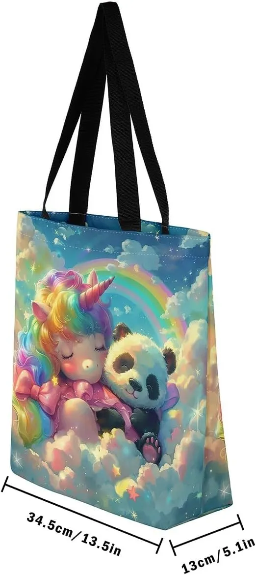 Cartoon Animals Canvas Tote Bag Valentine's Day Shoulder Handbags for Shopping,Unicorn Bag Reusable Handbag