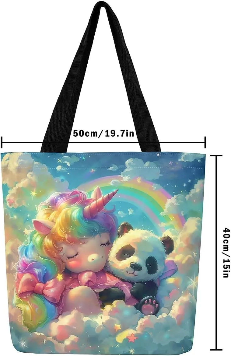 Cartoon Animals Canvas Tote Bag Valentine's Day Shoulder Handbags for Shopping,Unicorn Bag Reusable Handbag