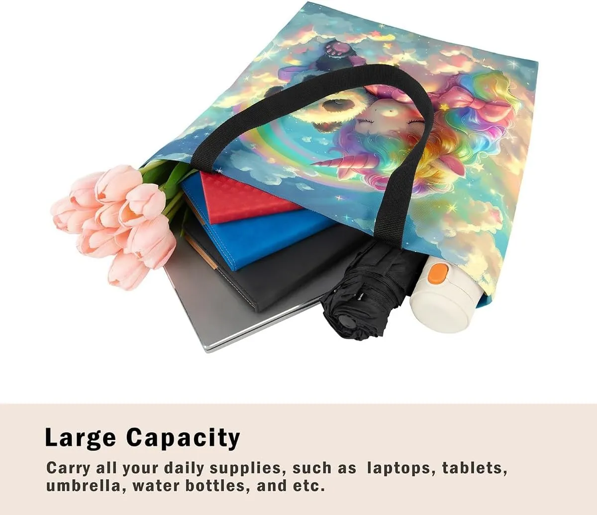 Cartoon Animals Canvas Tote Bag Valentine's Day Shoulder Handbags for Shopping,Unicorn Bag Reusable Handbag