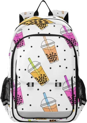 Cartoon Bubble Tea Kids Book Bags, Heavy Duty Backpack for Kids, Girls Large Backpack