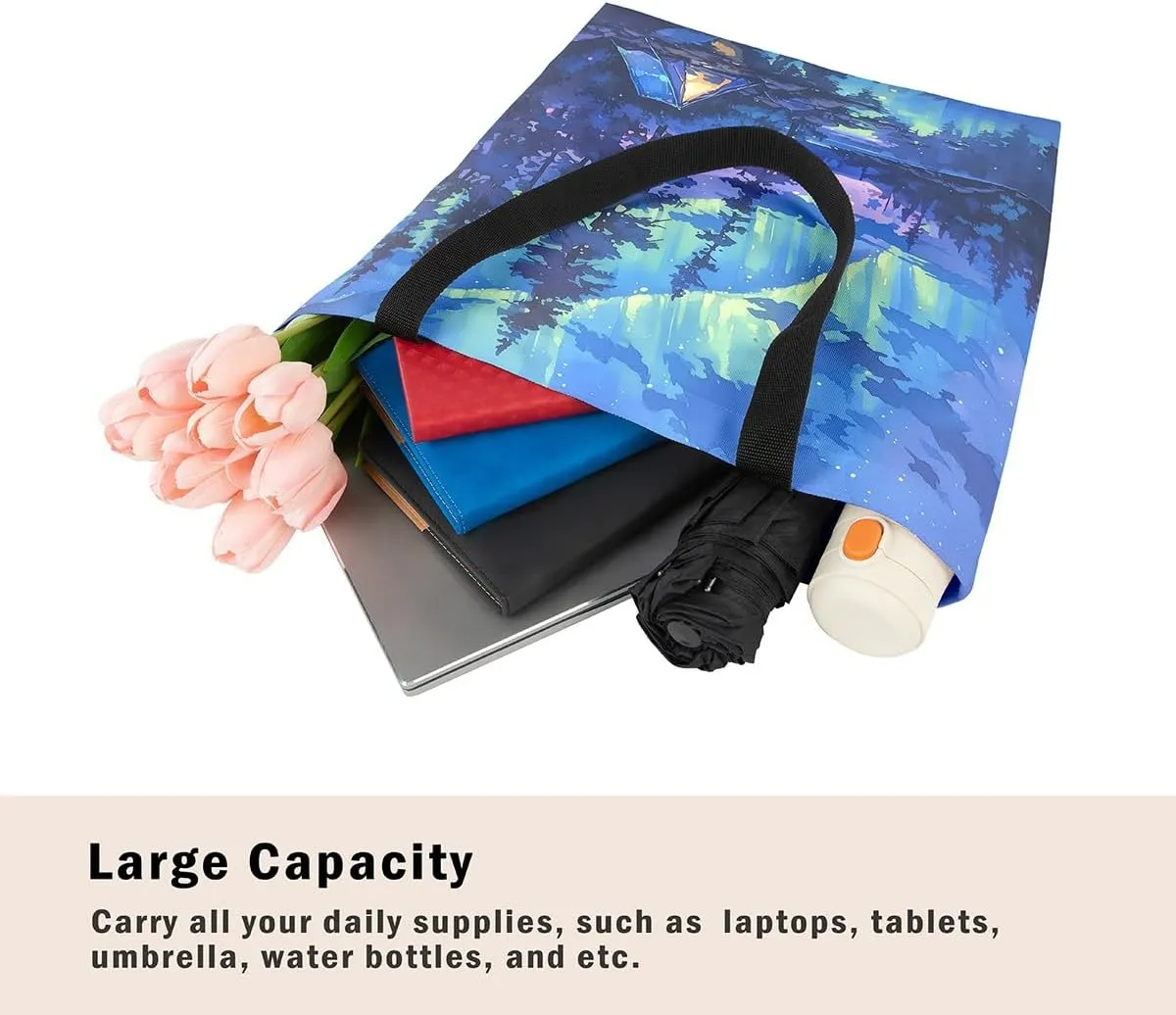 Cartoon Canvas Tote Bag 19.7x5.1 Inch Aesthetic Shoulder Handbags for Shopping Gym