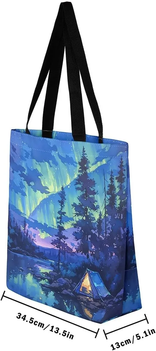 Cartoon Canvas Tote Bag 19.7x5.1 Inch Aesthetic Shoulder Handbags for Shopping Gym