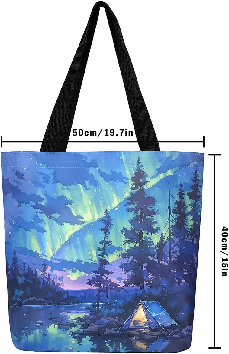 Cartoon Canvas Tote Bag 19.7x5.1 Inch Aesthetic Shoulder Handbags for Shopping Gym