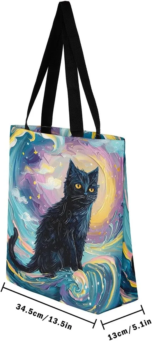 Cartoon Canvas Tote Bag 19.7x5.1 Inch Aesthetic Shoulder Handbags for Shopping Gym