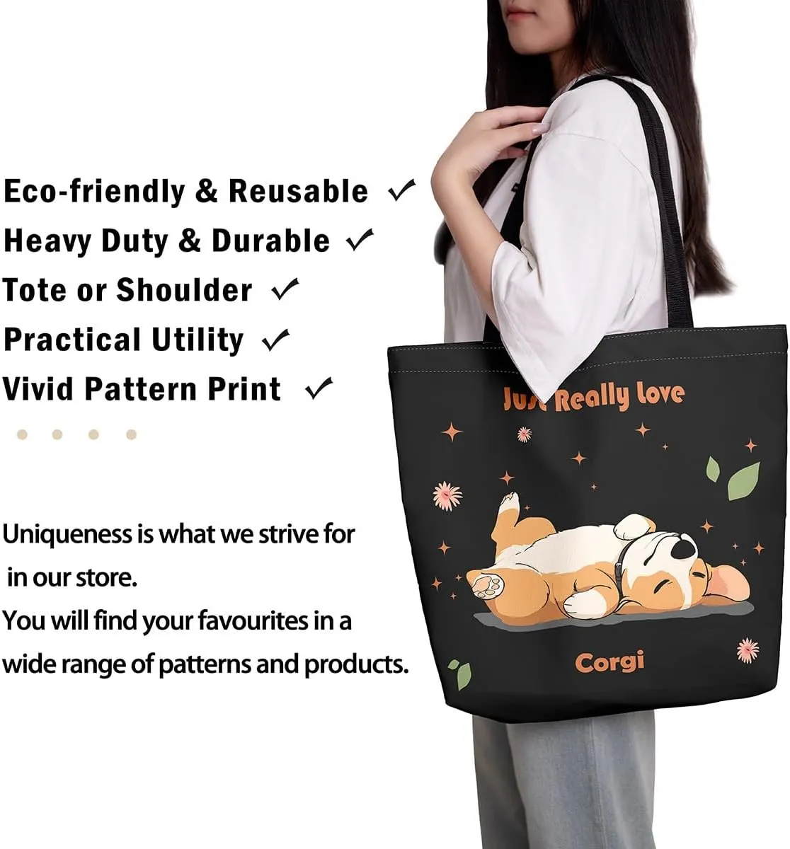 Cartoon Canvas Tote Bag 19.7x5.1 Inch Aesthetic Shoulder Handbags for Shopping Gym