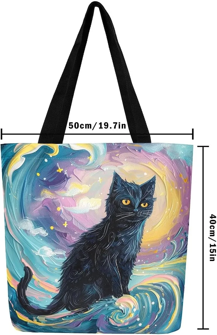 Cartoon Canvas Tote Bag 19.7x5.1 Inch Aesthetic Shoulder Handbags for Shopping Gym