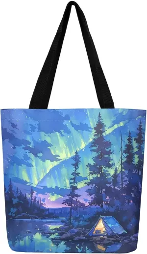 Cartoon Canvas Tote Bag 19.7x5.1 Inch Aesthetic Shoulder Handbags for Shopping Gym