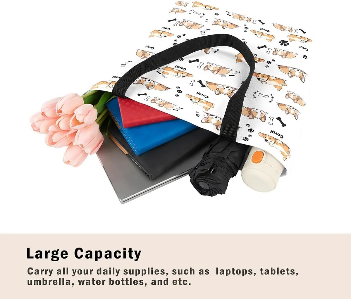 Cartoon Canvas Tote Bag 19.7x5.1 Inch Aesthetic Shoulder Handbags for Shopping Gym