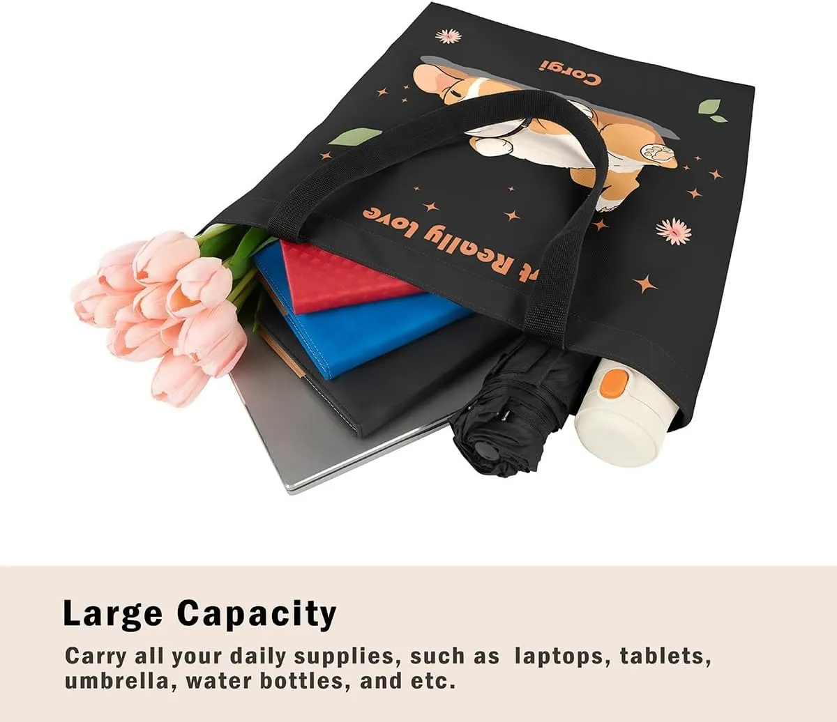Cartoon Canvas Tote Bag 19.7x5.1 Inch Aesthetic Shoulder Handbags for Shopping Gym