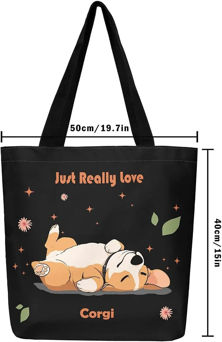 Cartoon Canvas Tote Bag 19.7x5.1 Inch Aesthetic Shoulder Handbags for Shopping Gym