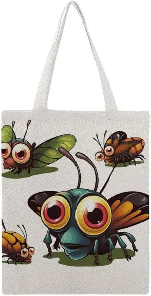 Cartoon Insect Handbags Portable Shoulder Bag Canvas Tote Bag Unisex for Work Hiking Gym Gift