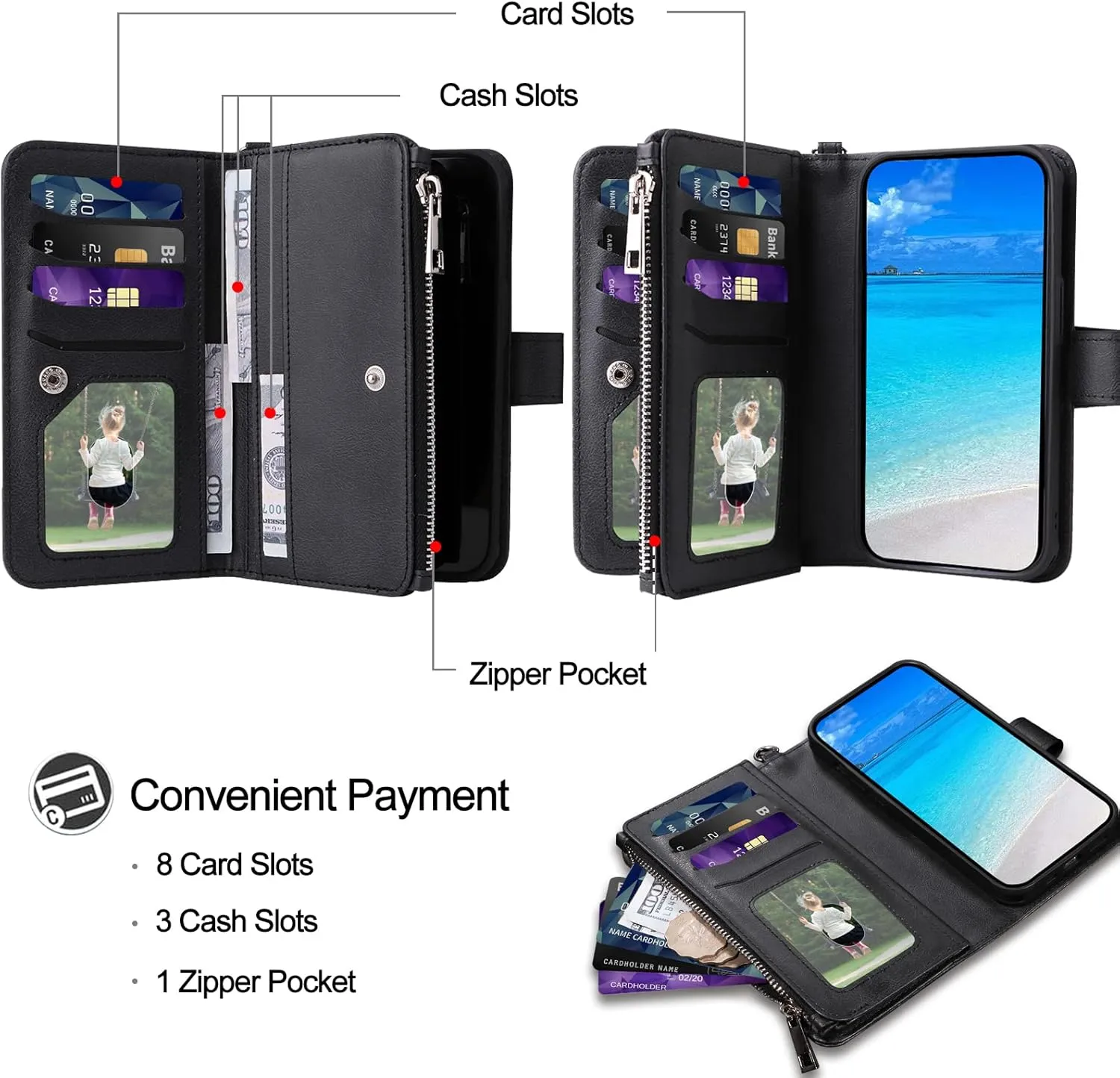 Case for Samsung S23 Ultra, 2 in 1 Magnetic Detachable Shockproof Case, Flip Folio PU Leather Cover with Card Slot for Samsung Galaxy S23 Ultra, Black