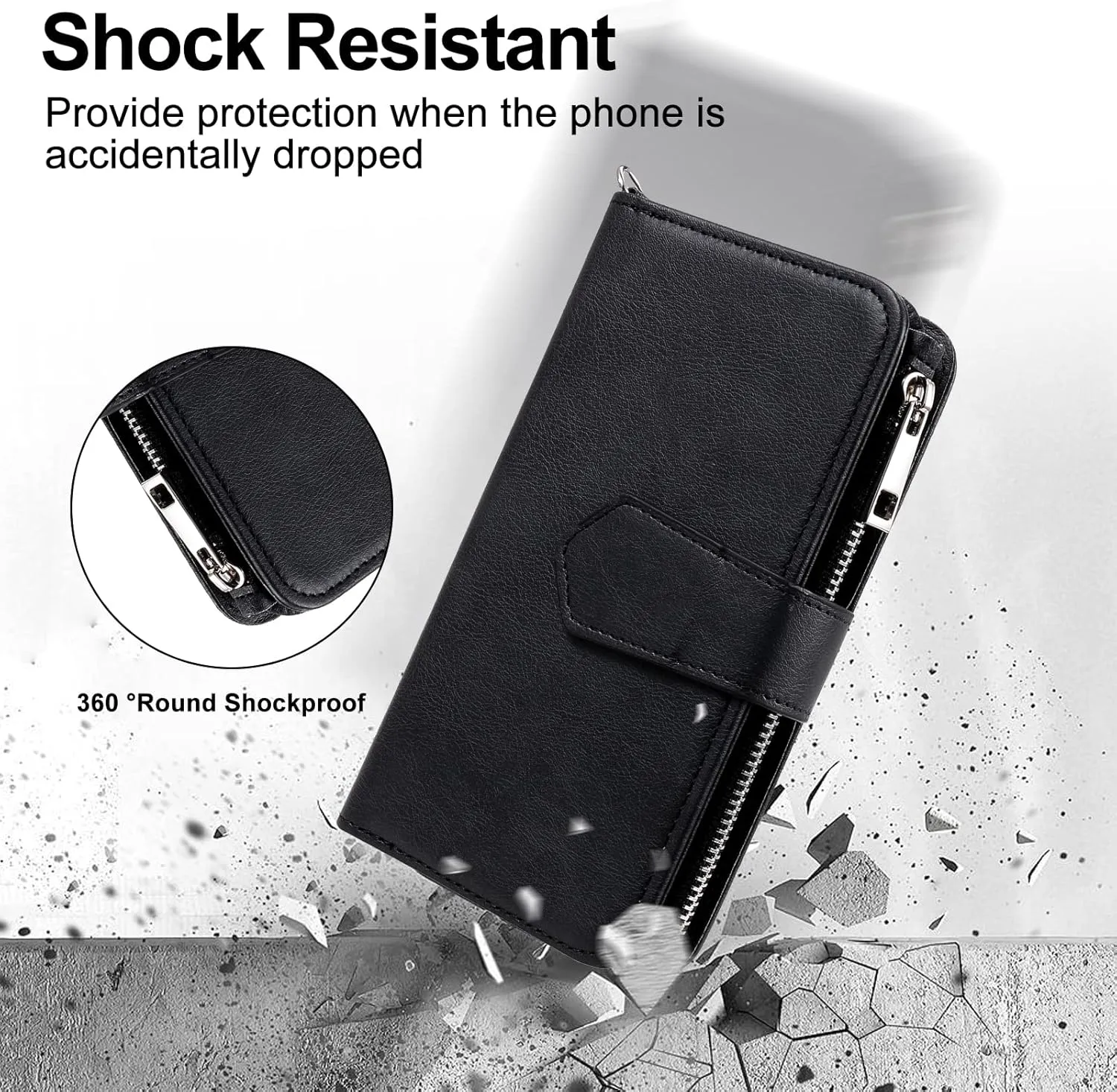 Case for Samsung S23 Ultra, 2 in 1 Magnetic Detachable Shockproof Case, Flip Folio PU Leather Cover with Card Slot for Samsung Galaxy S23 Ultra, Black