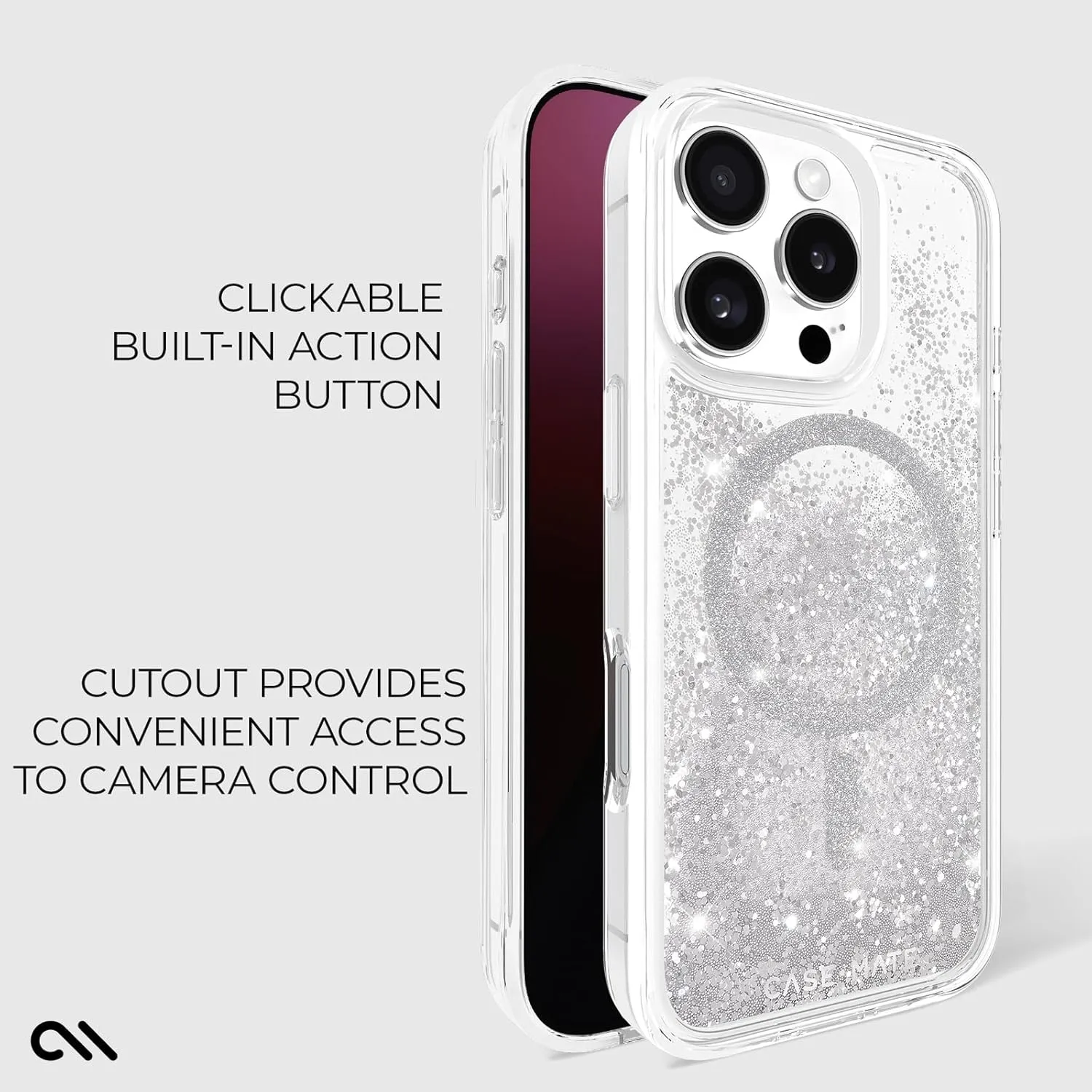 Case-Mate iPhone 16 Pro Case [Compatible with MagSafe] - Sparkly Liquid Glitter Phone Case with 12ft Drop Protection - Premium Magnetic Cover for iPhone 16 Pro - Silver Waterfall