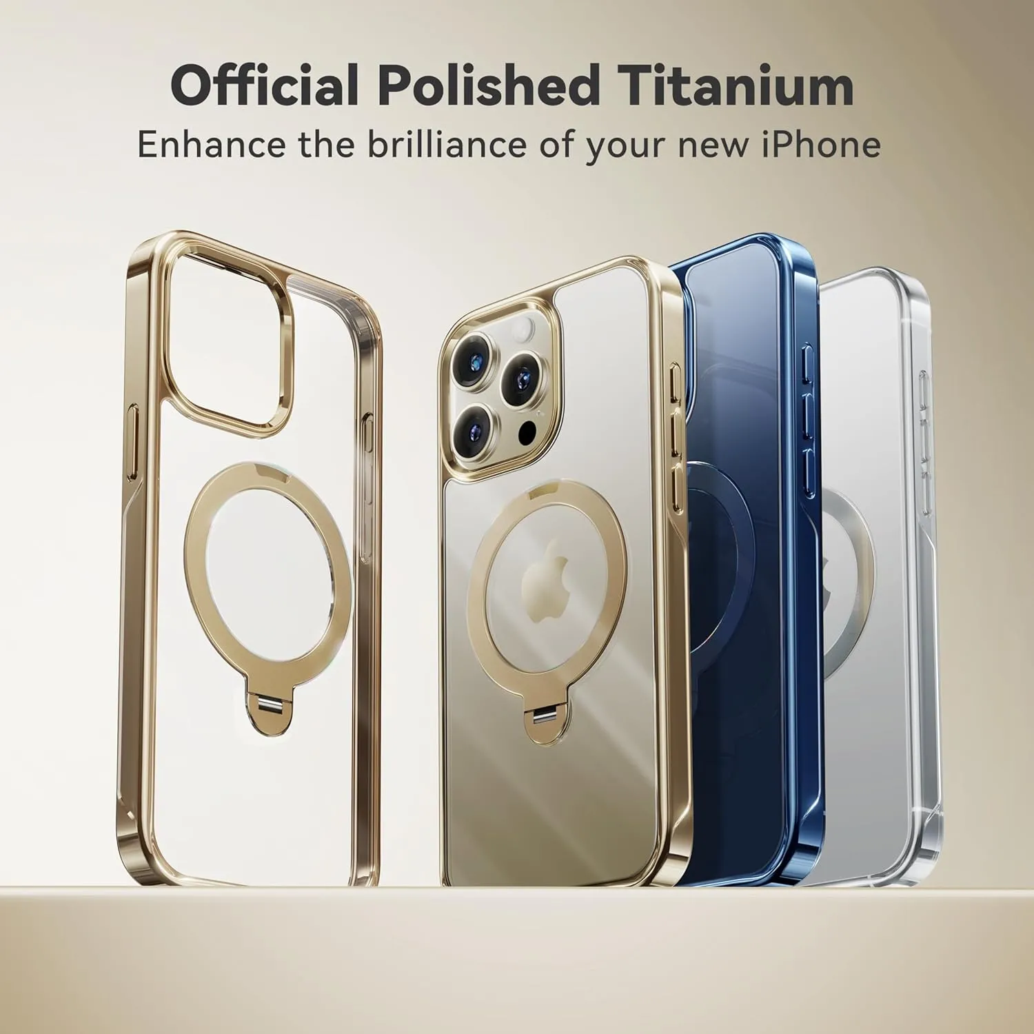 CASEKOO Titanium 360° Rotatable Magnetic Stand for iPhone 15 Pro Max Case [Compatible with Magsafe][16FT Military Protection] Slim 15 Pro Max with Kickstand Ring Phone Cover 6.7'', Gold