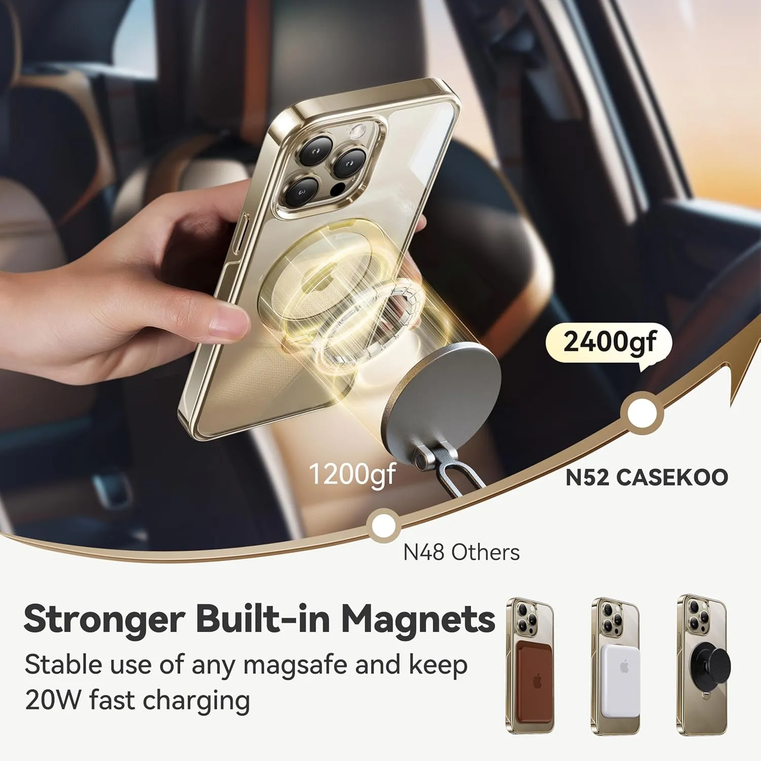 CASEKOO Titanium 360° Rotatable Magnetic Stand for iPhone 15 Pro Max Case [Compatible with Magsafe][16FT Military Protection] Slim 15 Pro Max with Kickstand Ring Phone Cover 6.7'', Gold