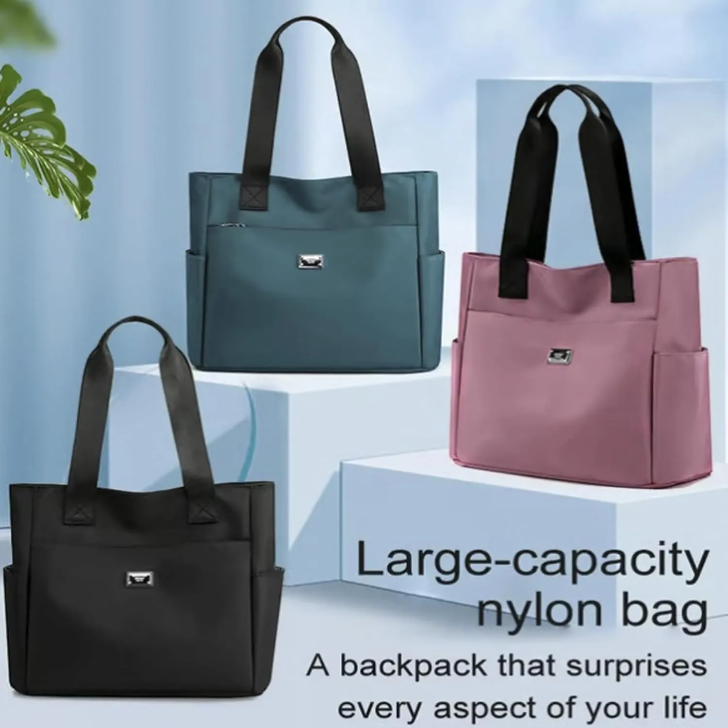 CASSETITE Large Capacity Water Repellent Multi Pocket Nylon Shoulder Bag, Large Capacity Waterproof Multi PocketBag