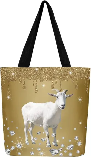 Castle Fairy Animals Theme Canvas Tote Bag,Diamond Sequin Fluid Art Aesthetic Shoulder Handbags for Shopping Gym