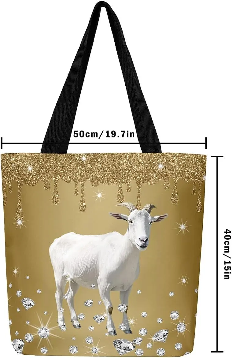 Castle Fairy Animals Theme Canvas Tote Bag,Diamond Sequin Fluid Art Aesthetic Shoulder Handbags for Shopping Gym