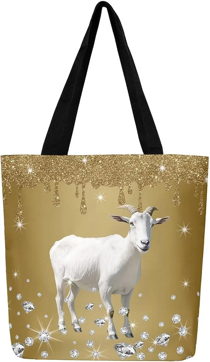 Castle Fairy Animals Theme Canvas Tote Bag,Diamond Sequin Fluid Art Aesthetic Shoulder Handbags for Shopping Gym