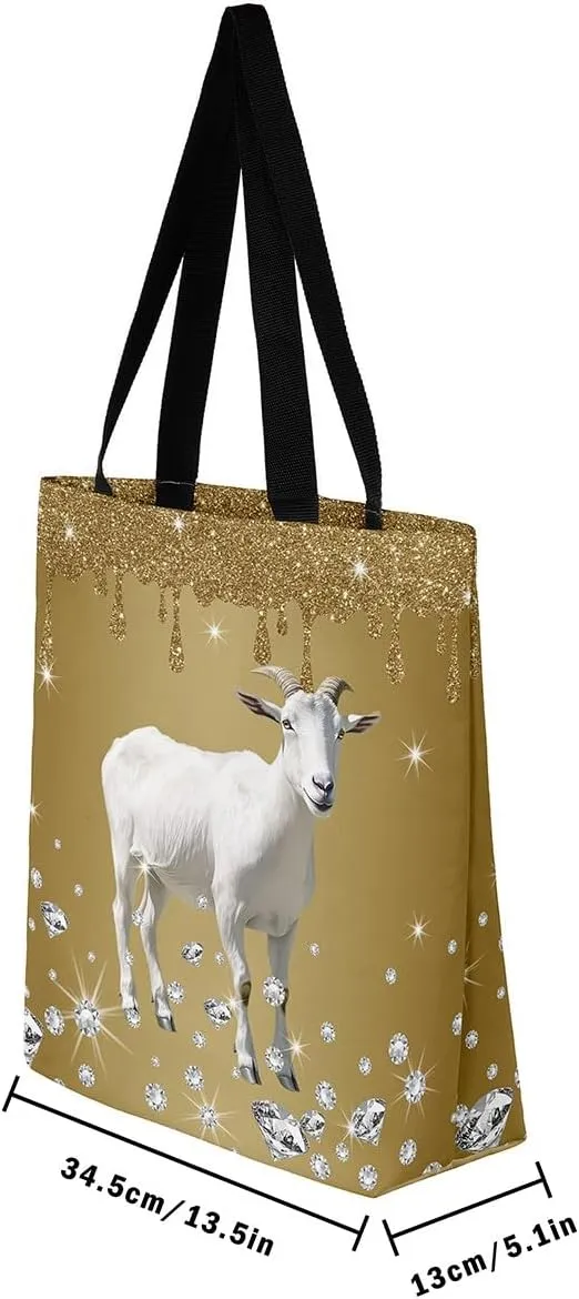 Castle Fairy Animals Theme Canvas Tote Bag,Diamond Sequin Fluid Art Aesthetic Shoulder Handbags for Shopping Gym