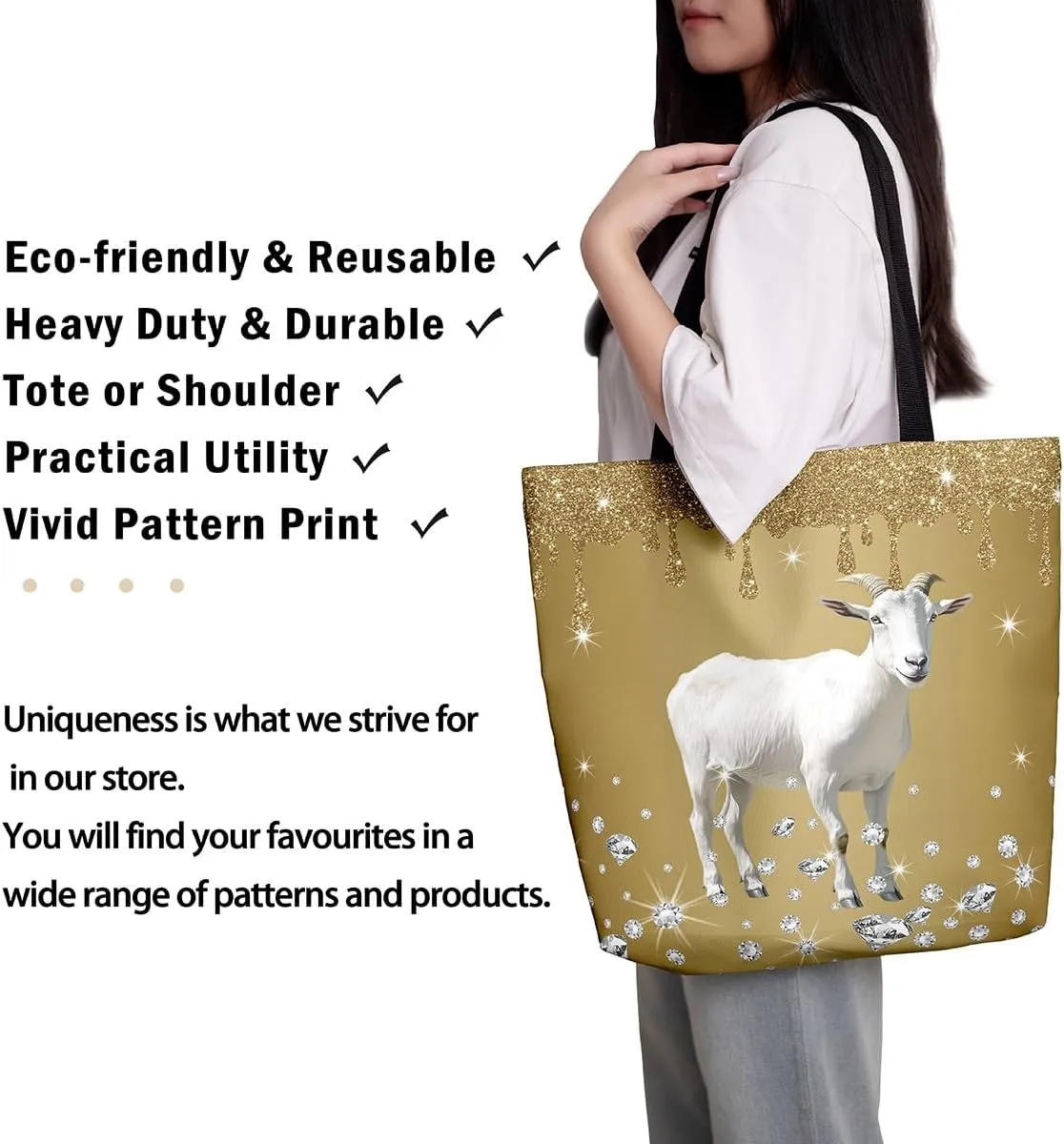 Castle Fairy Animals Theme Canvas Tote Bag,Diamond Sequin Fluid Art Aesthetic Shoulder Handbags for Shopping Gym