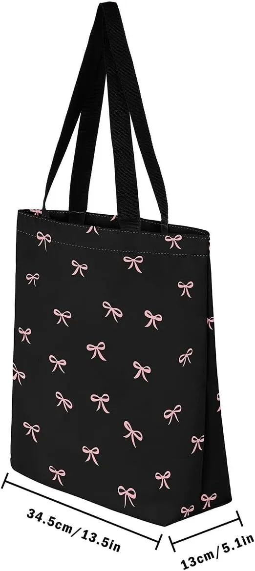 Castle Fairy Cute Bowknot Canvas Tote Bag,Princess Style Reusable Grocery Bag for Women,Large Capacity Shoulder Handbags