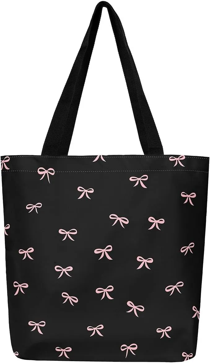 Castle Fairy Cute Bowknot Canvas Tote Bag,Princess Style Reusable Grocery Bag for Women,Large Capacity Shoulder Handbags