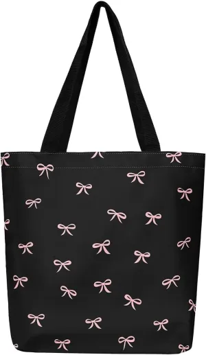 Castle Fairy Cute Bowknot Canvas Tote Bag,Princess Style Reusable Grocery Bag for Women,Large Capacity Shoulder Handbags