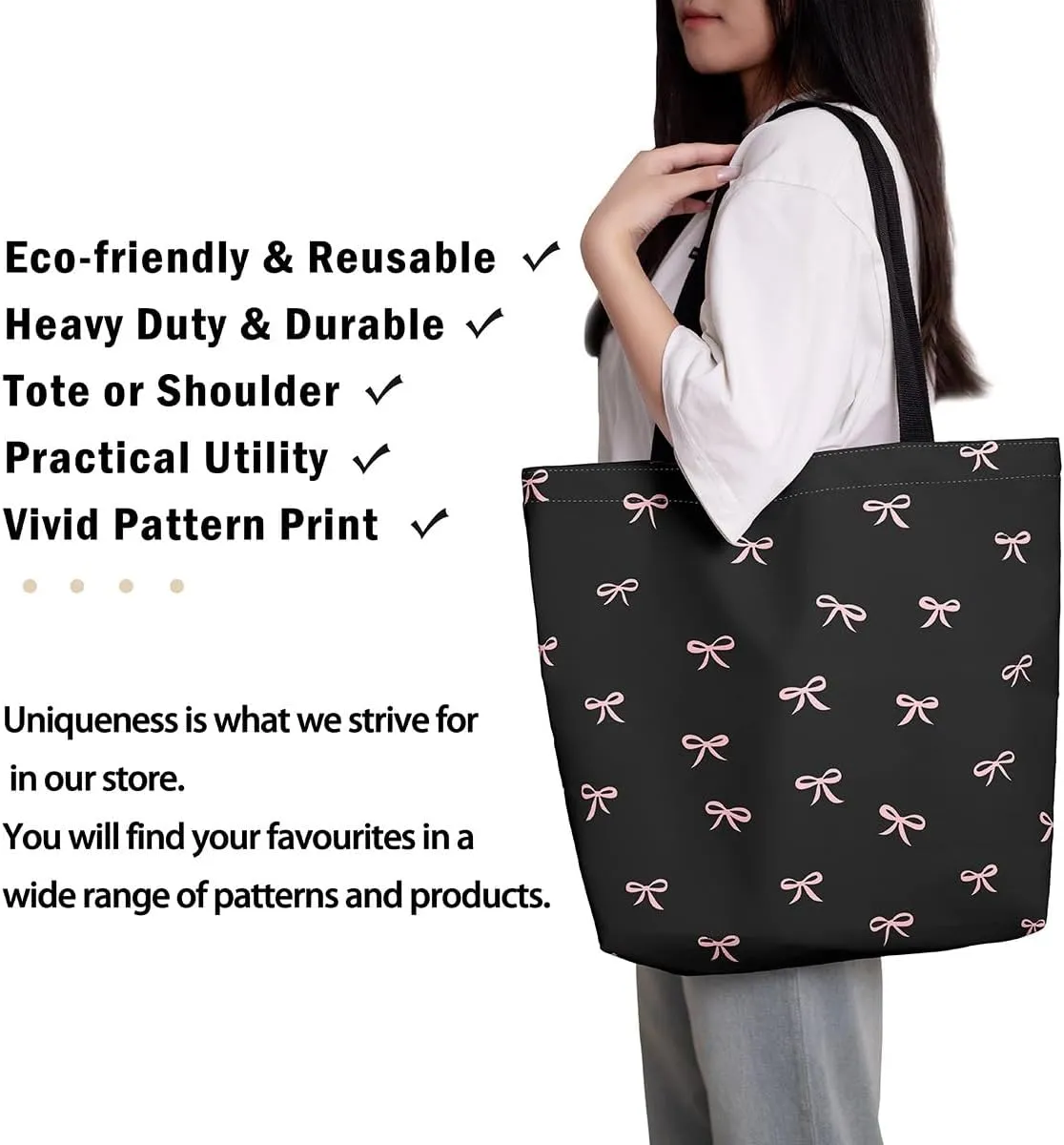 Castle Fairy Cute Bowknot Canvas Tote Bag,Princess Style Reusable Grocery Bag for Women,Large Capacity Shoulder Handbags