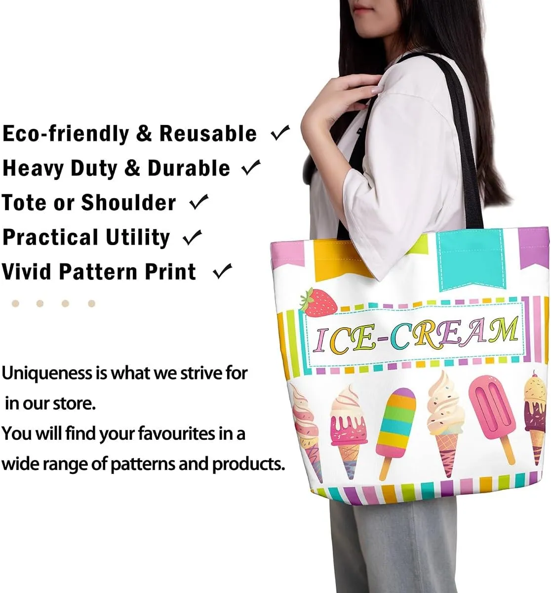 Castle Fairy Dessert Fruit Print Canvas Tote Bag,Cartoon Theme Shoulder Handbags for Shopping Gym,Large Capacity Bags