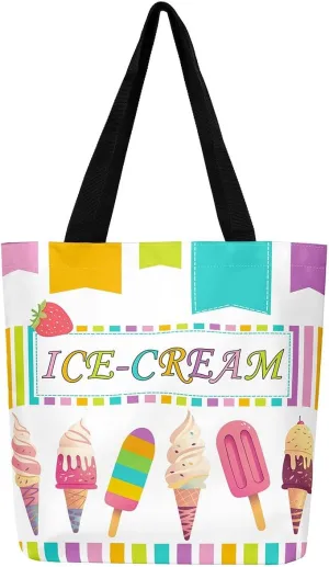 Castle Fairy Dessert Fruit Print Canvas Tote Bag,Cartoon Theme Shoulder Handbags for Shopping Gym,Large Capacity Bags